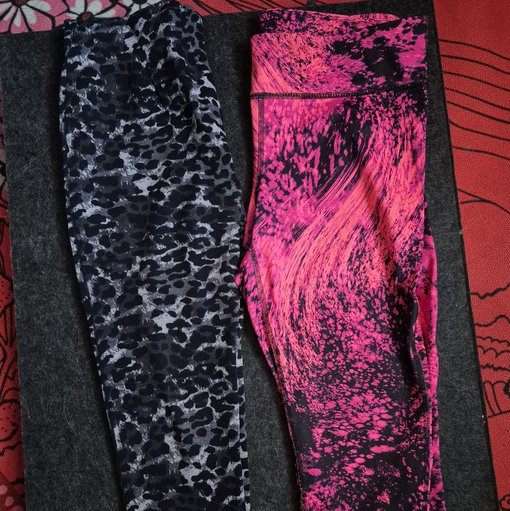 Stylish Pink and Black Two For One Patterned Leggings